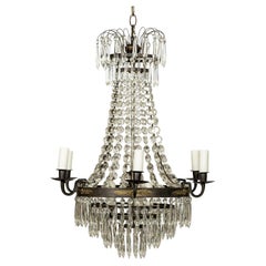 Neoclassical Swedish Gilt-Brass and Crystal Chandelier