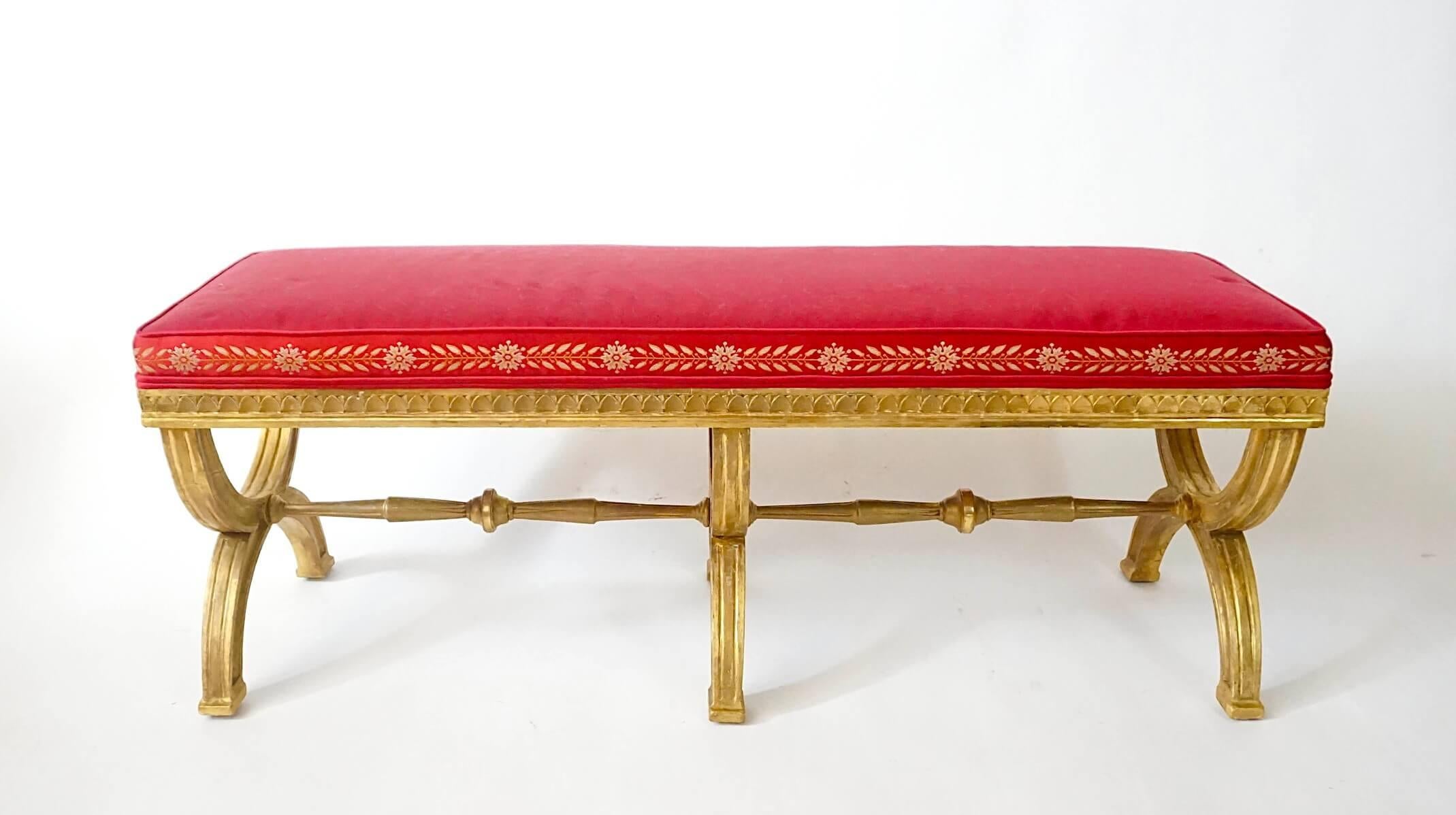 Neoclassical Swedish Gustavian Giltwood Curule Leg Long Bench, circa 1805 In Good Condition For Sale In Kinderhook, NY