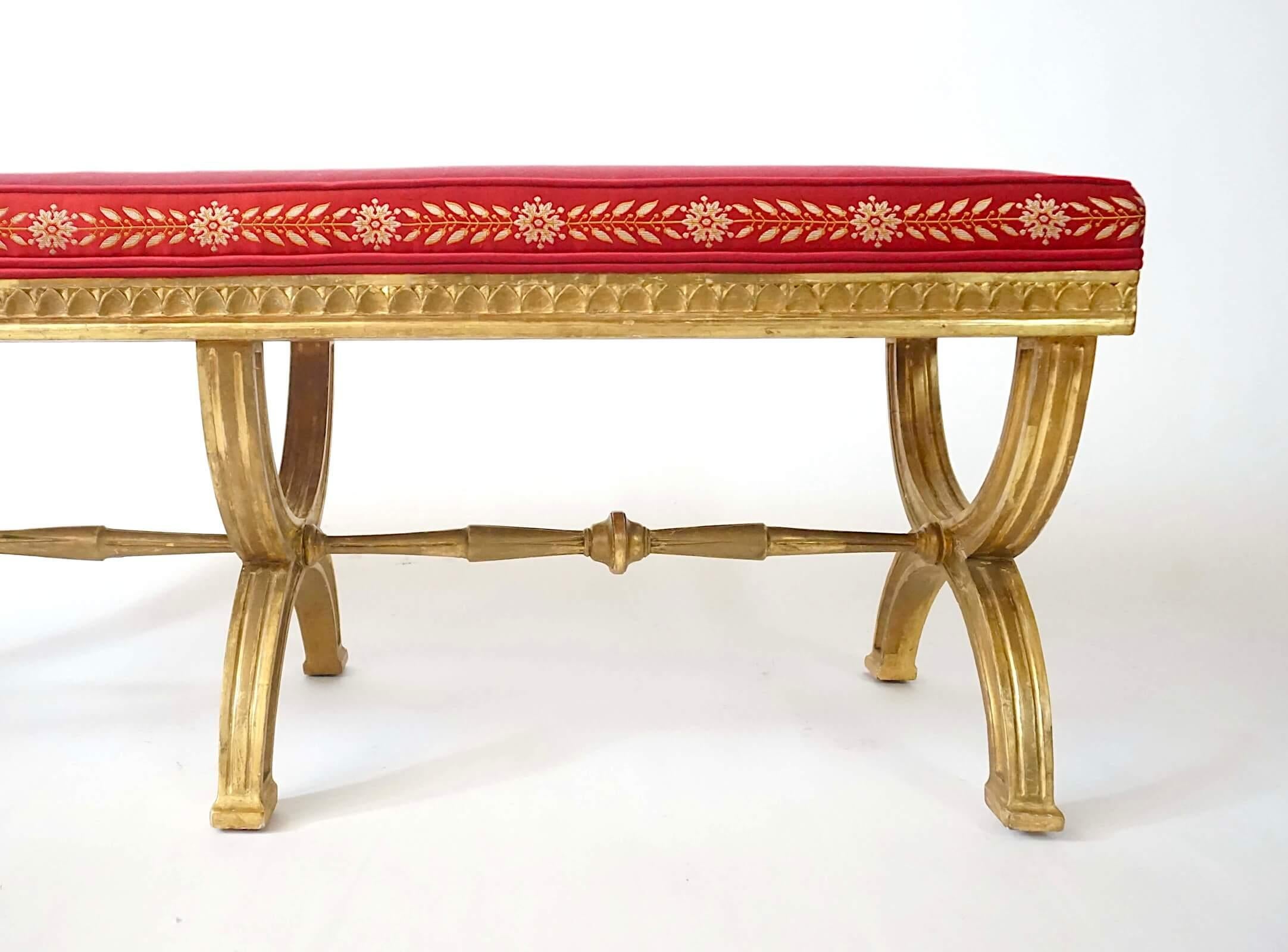 Neoclassical Swedish Gustavian Giltwood Curule Leg Long Bench, circa 1805 For Sale 1