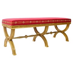 Banc long néoclassique suédois gustavien en bois doré à pieds curules, vers 1805