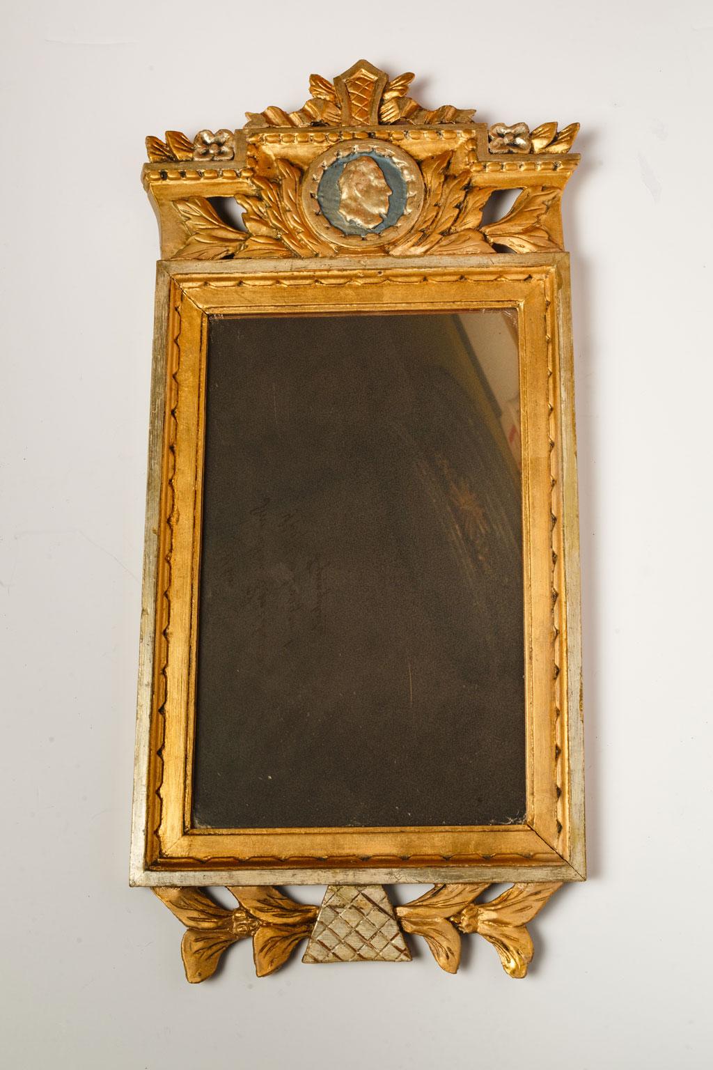 Hand-Carved Neoclassical Swedish Carved Wood Mirror