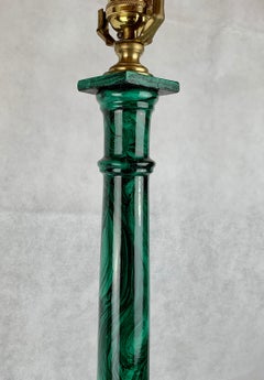 Hand Painted Faux Malachite Neoclassical Table Lamp-Wood with Marble Base