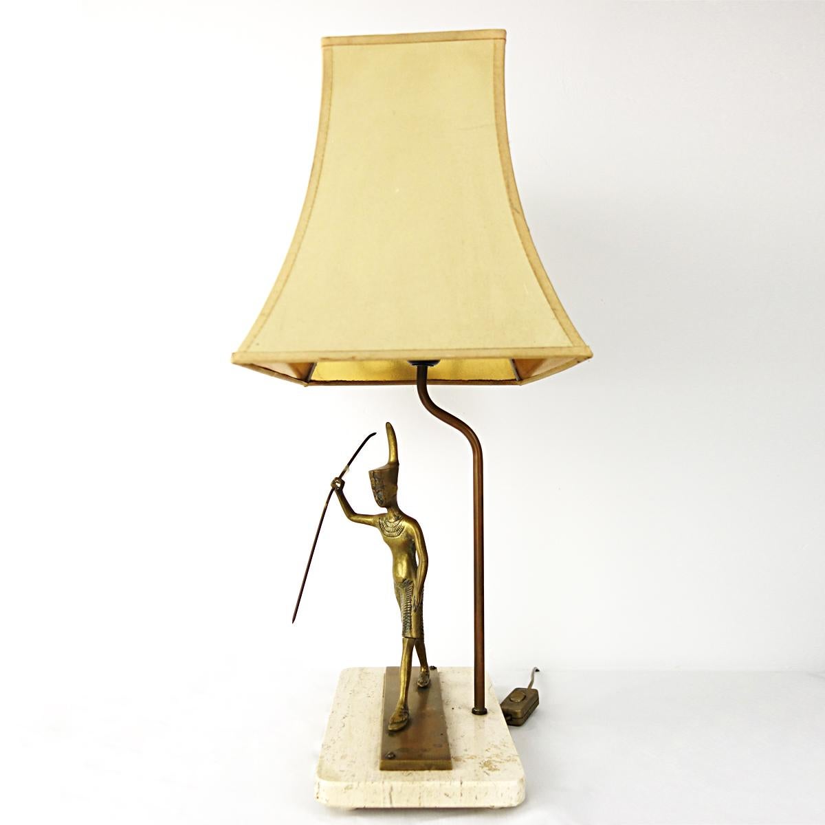 Dutch Neoclassical Table Lamp with Marble Foot and Egyptian Warrior under the Shade For Sale