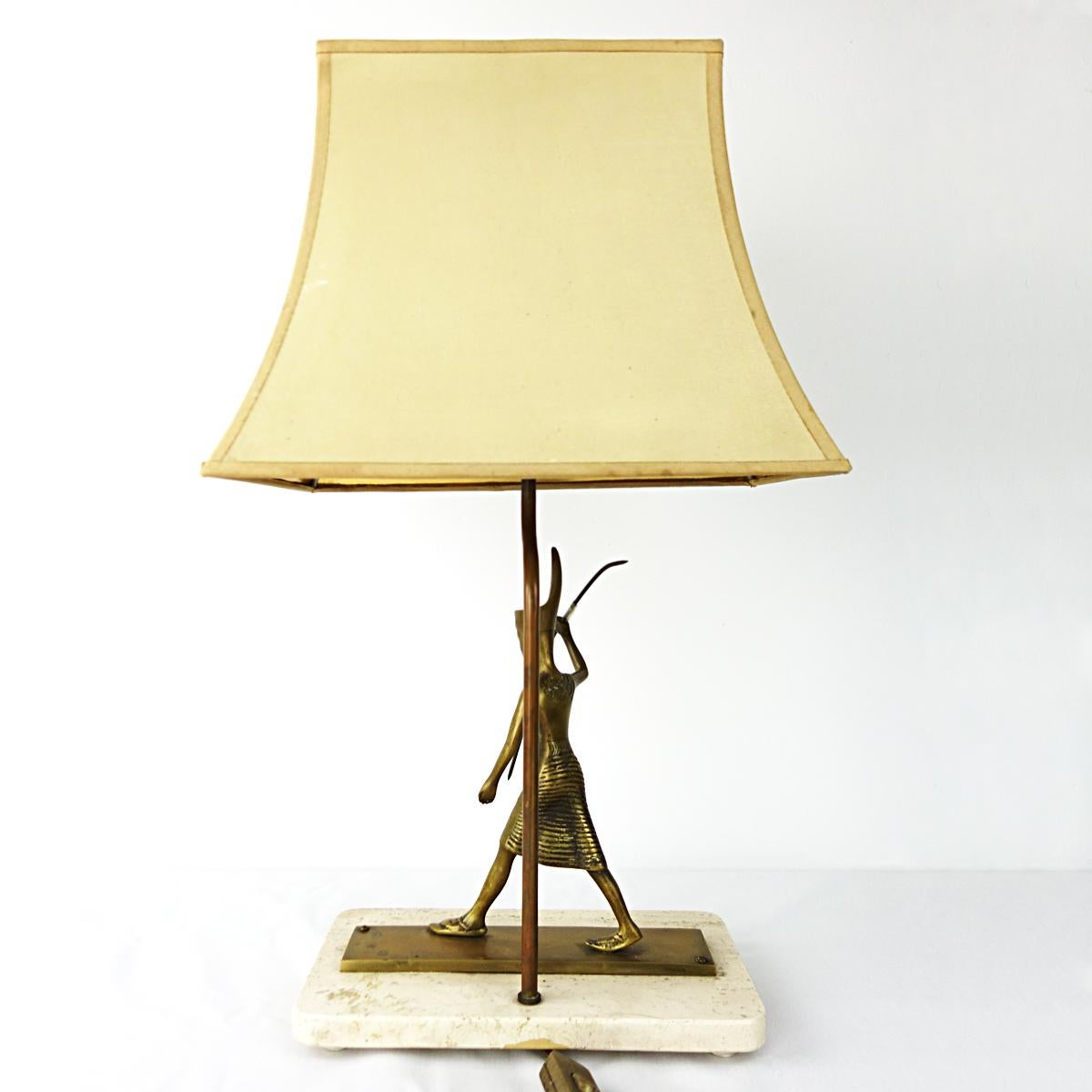 Neoclassical Table Lamp with Marble Foot and Egyptian Warrior under the Shade In Good Condition For Sale In Doornspijk, NL