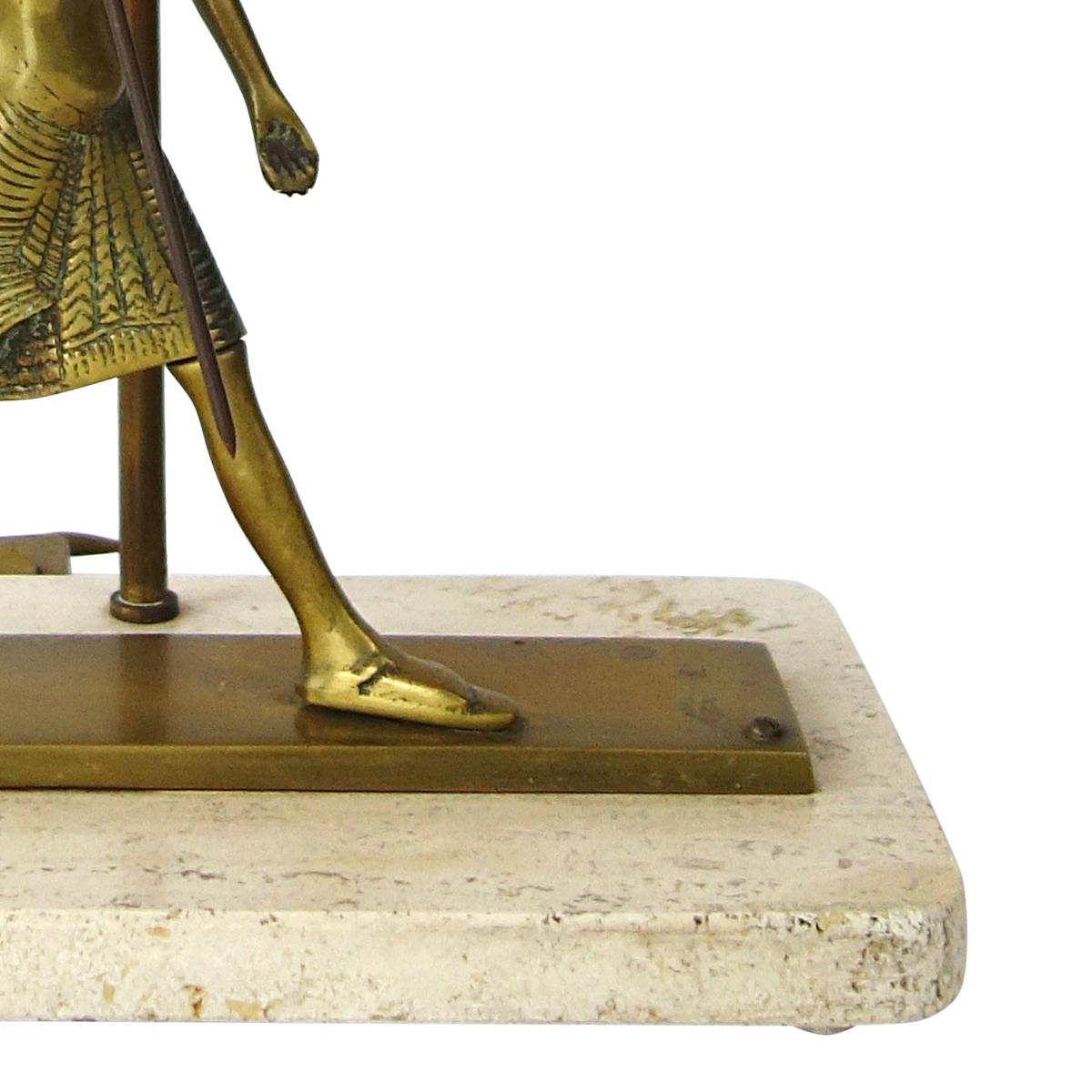 20th Century Neoclassical Table Lamp with Marble Foot and Egyptian Warrior under the Shade For Sale