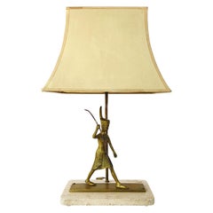 Neoclassical Table Lamp with Marble Foot and Egyptian Warrior under the Shade