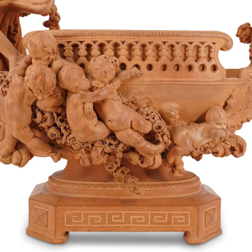 Hand-Carved Neoclassical Terracotta Centerpiece Sculpture by Joseph Cheret For Sale