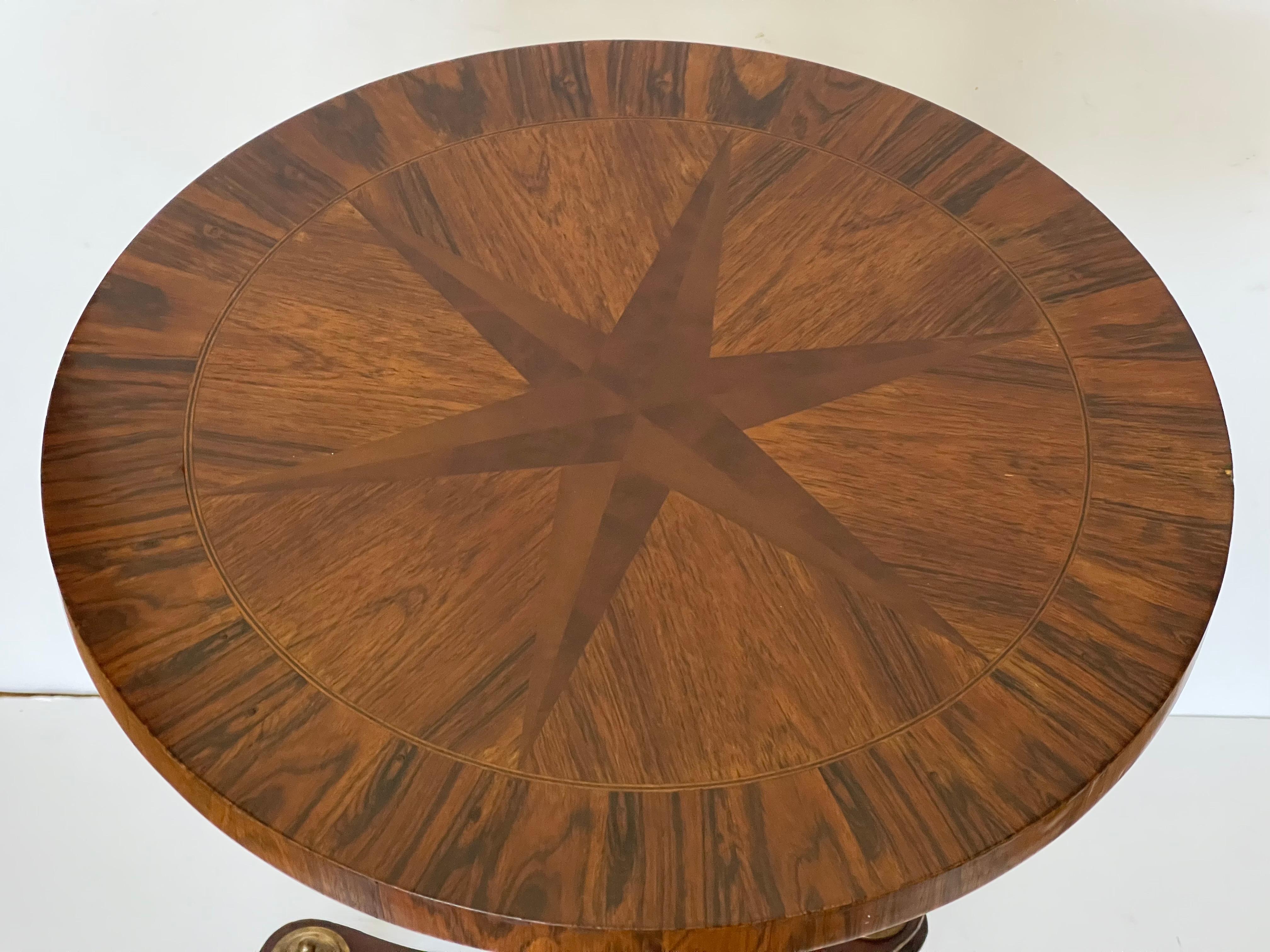 Neoclassical Tevival Round Pedestal Walnut Side Table with Inlay For Sale 1