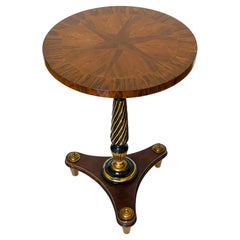 Neoclassical Tevival Round Pedestal Walnut Side Table with Inlay