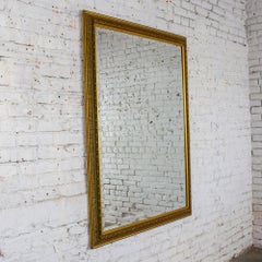 Neoclassical to Traditional Large Wall Mirror Rectangular Antiqued Gold Frame