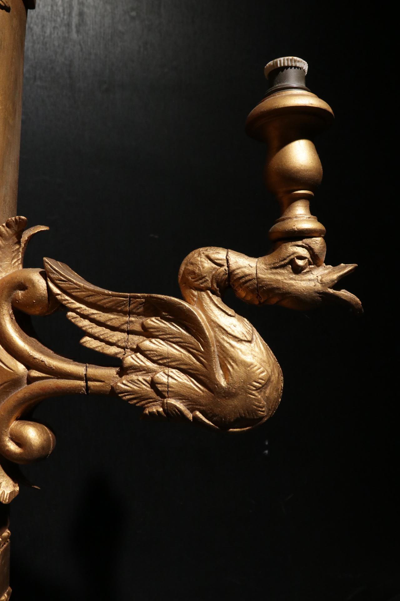 Neoclassical Wall Lamp Torch with Swans and Eagle, 19th Century For Sale 4
