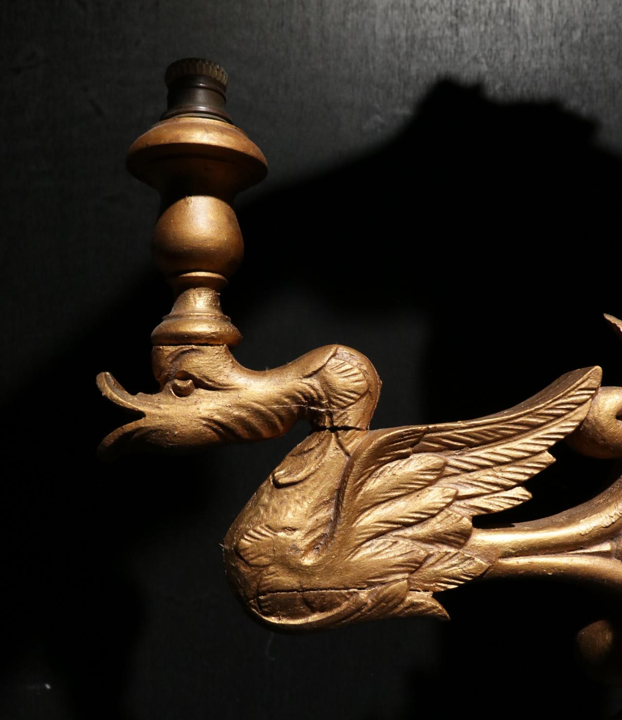 Neoclassical Wall Lamp Torch with Swans and Eagle, 19th Century For Sale 8