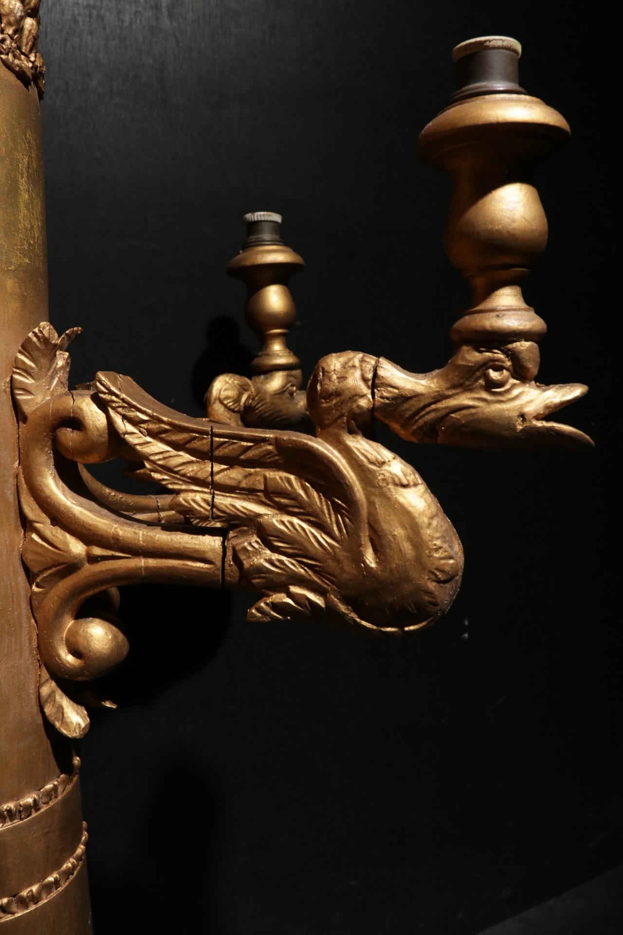 Neoclassical Wall Lamp Torch with Swans and Eagle, 19th Century For Sale 1