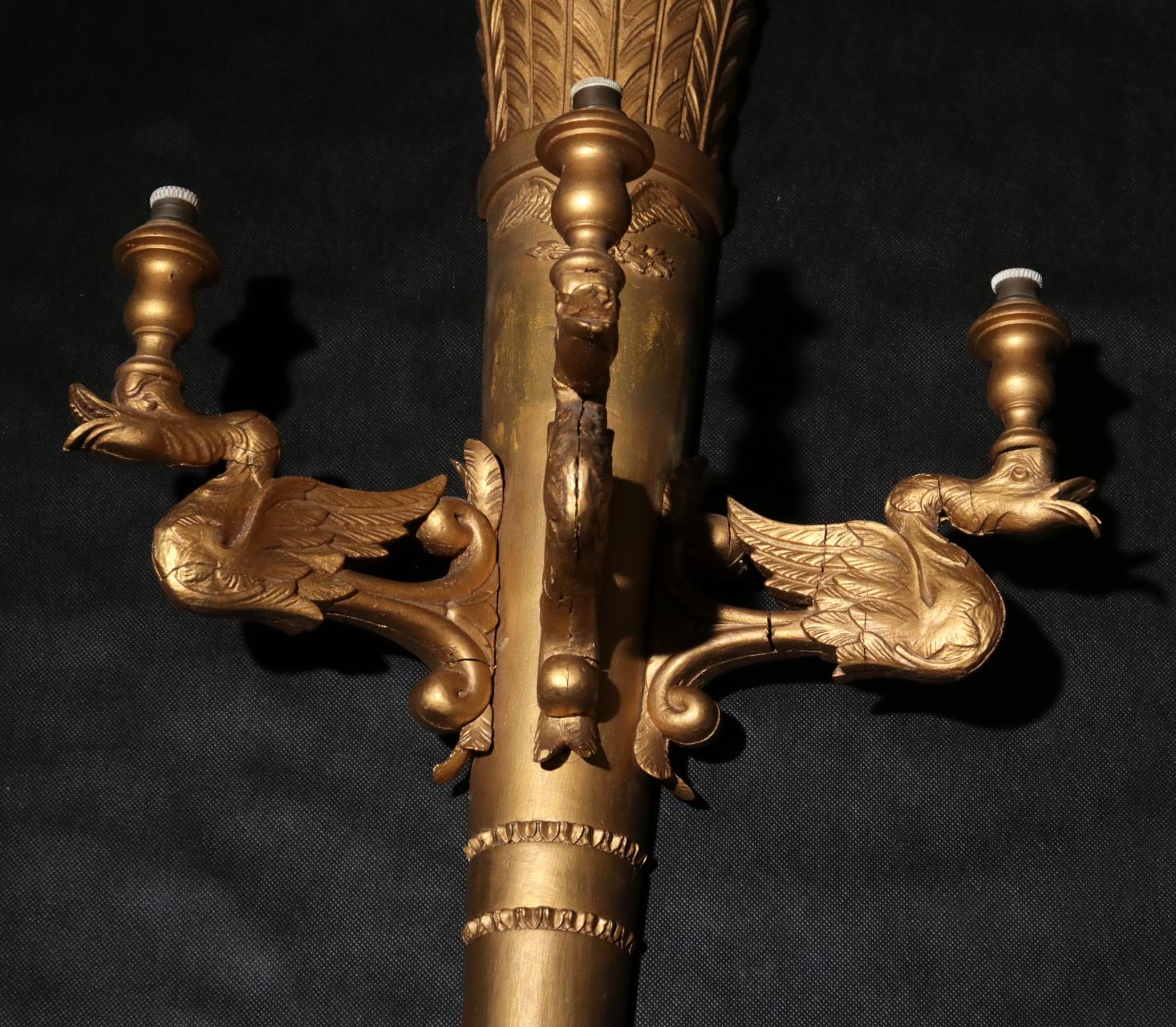 Neoclassical Wall Lamp Torch with Swans and Eagle, 19th Century For Sale 2