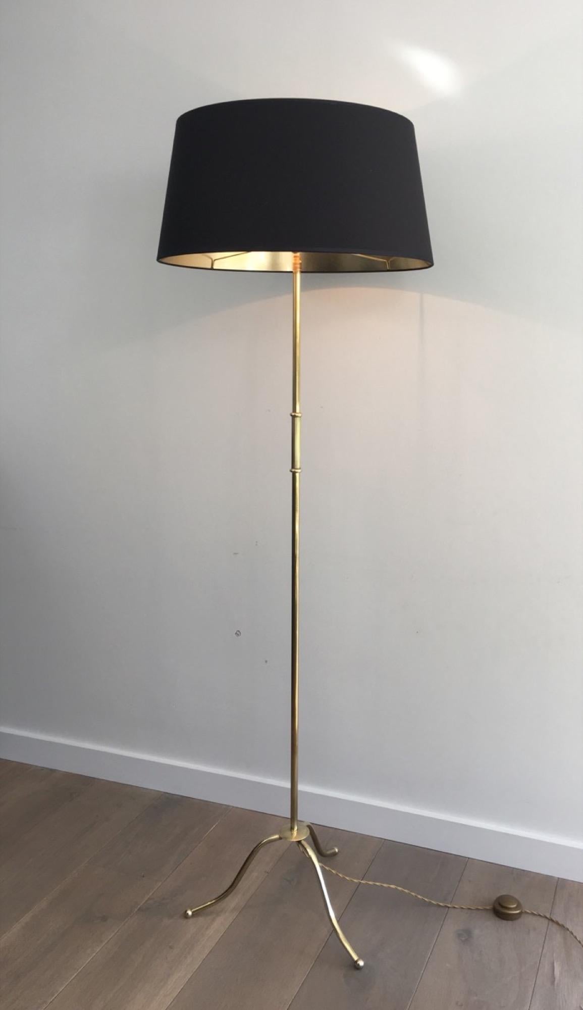 Neoclassical Tripode Brass Floor Lamp with Shade, French, circa 1940 5