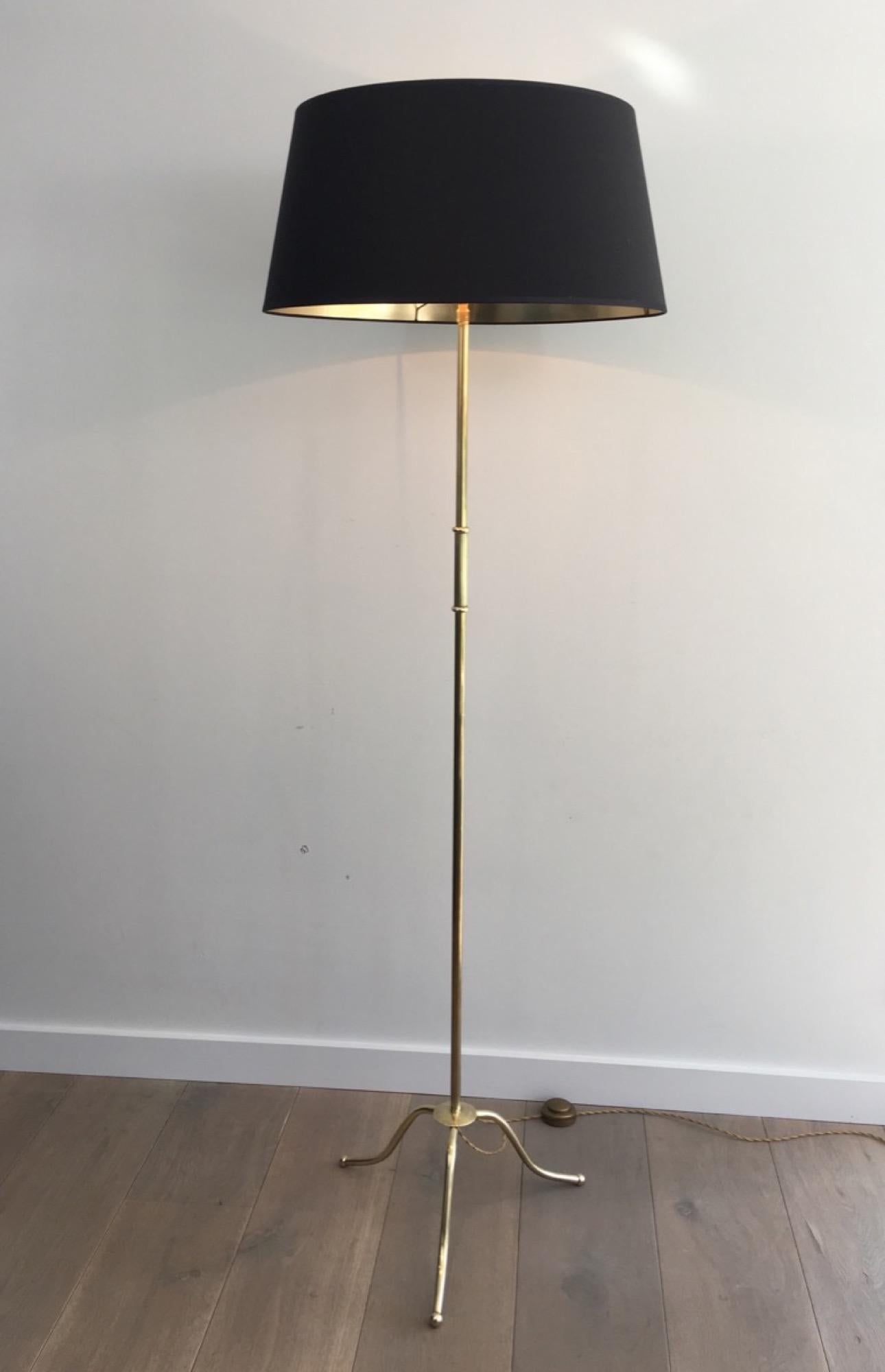 Neoclassical Tripode Brass Floor Lamp with Shade, French, circa 1940 6