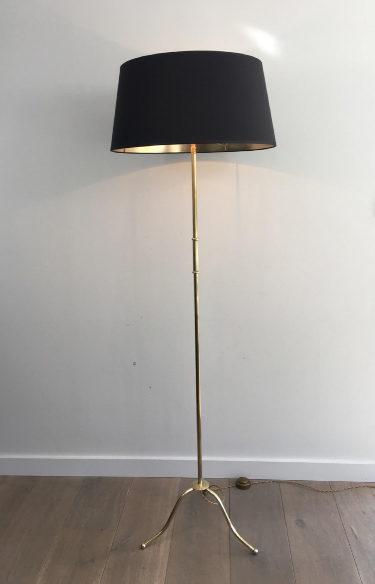 Neoclassical Tripode Brass Floor Lamp with Shade, French, circa 1940 7