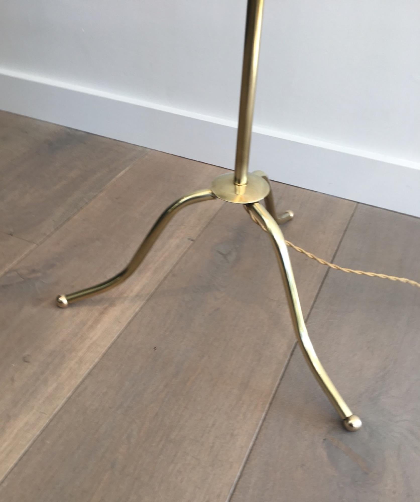 Neoclassical Tripode Brass Floor Lamp with Shade, French, circa 1940 1