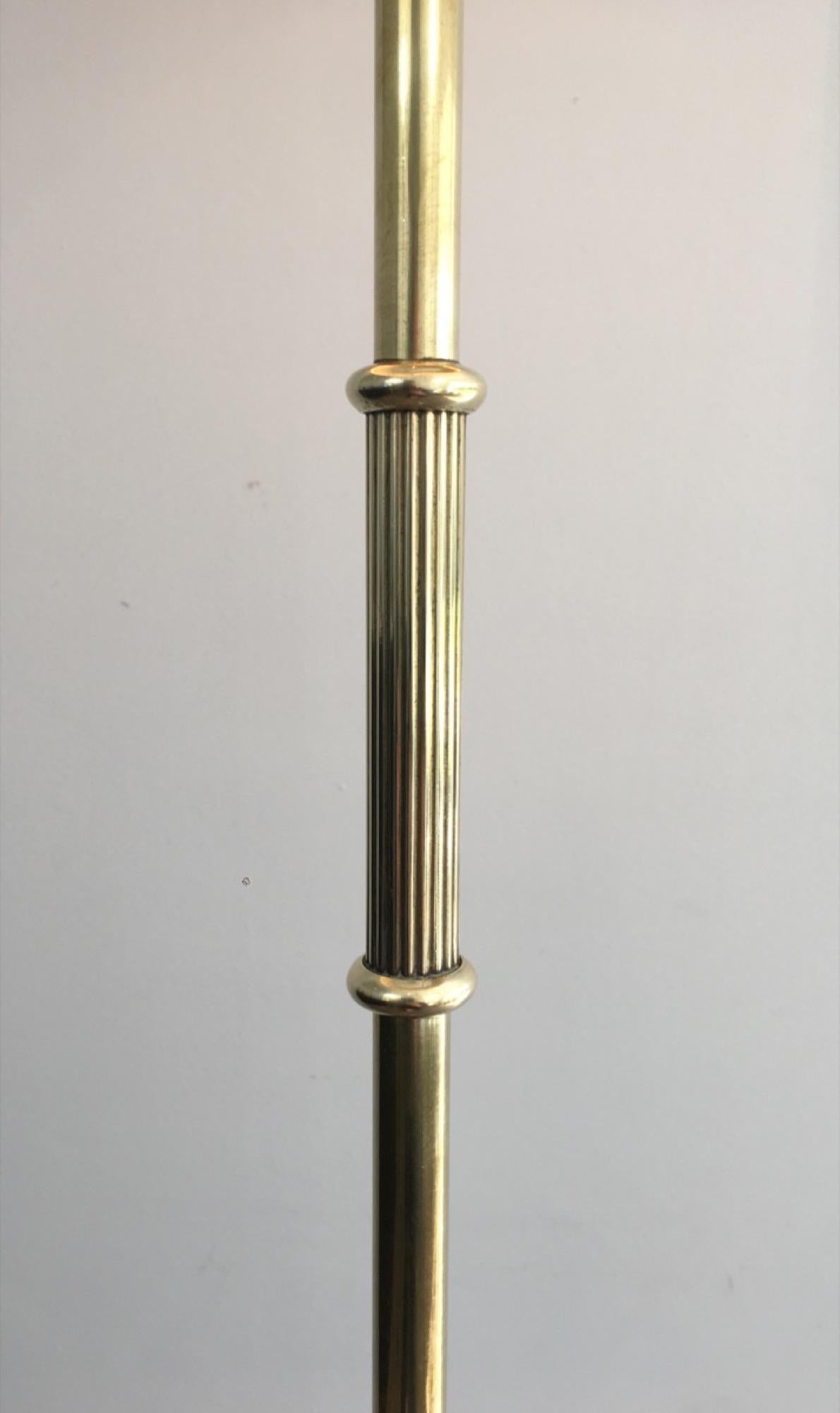 Neoclassical Tripode Brass Floor Lamp with Shade, French, circa 1940 2