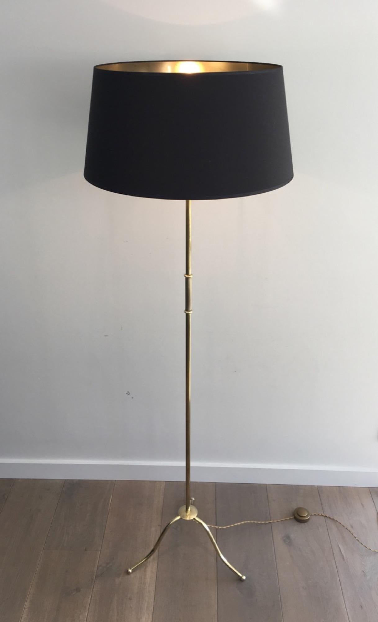 Neoclassical Tripode Brass Floor Lamp with Shade, French, circa 1940 3