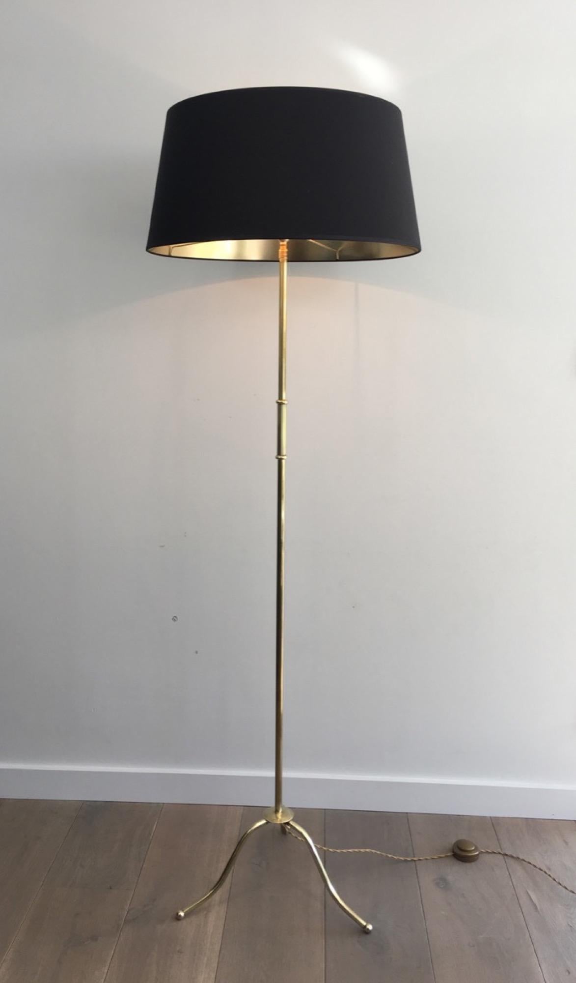 Neoclassical Tripode Brass Floor Lamp with Shade, French, circa 1940 4