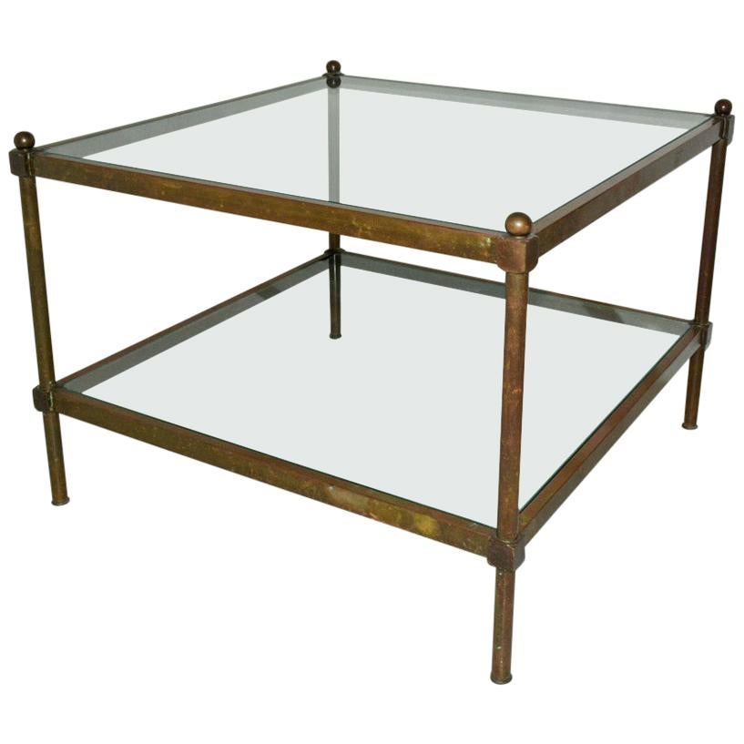 Neoclassical Two-Tier Brass and Glass Coffee Table For Sale
