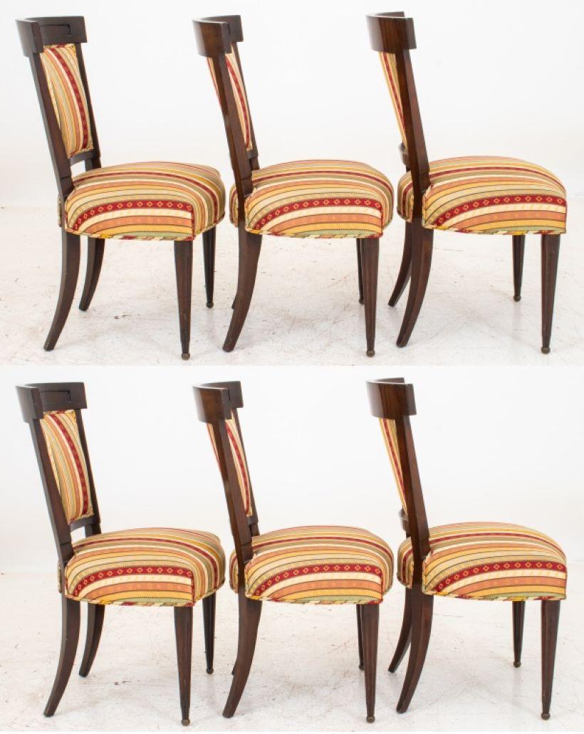 Neoclassical Upholstered Mahogany Dining Chair, 6 In Good Condition For Sale In New York, NY