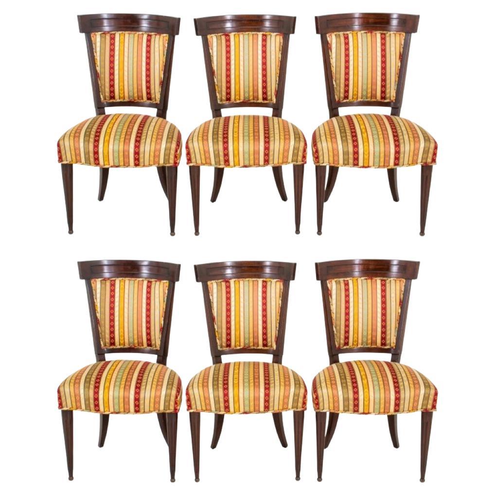 Neoclassical Upholstered Mahogany Dining Chair, 6 For Sale