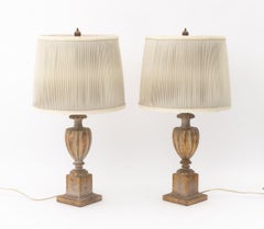Pair of Neoclassical Giltwood Urn Table Lamps, Fluted Design