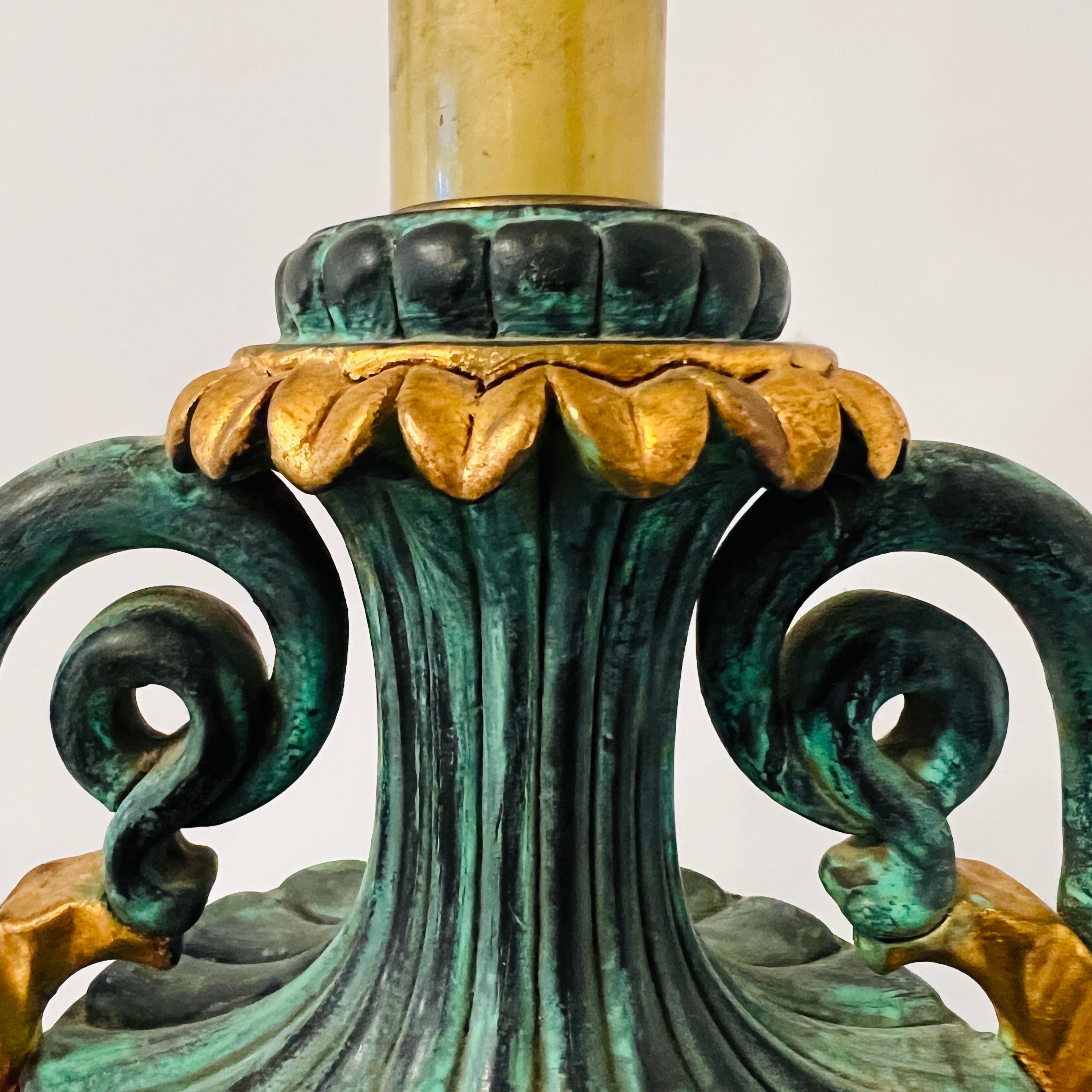 Neoclassical Urn Lamp in Giltwood and Painted Verdigris, Italy, c. 1970's 3