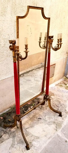 Neoclassical Venetian Brass Standing Mirror