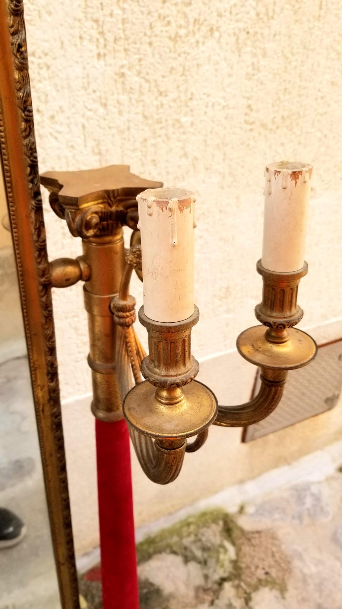 Neoclassical Venetian Brass Standing Mirror For Sale 1