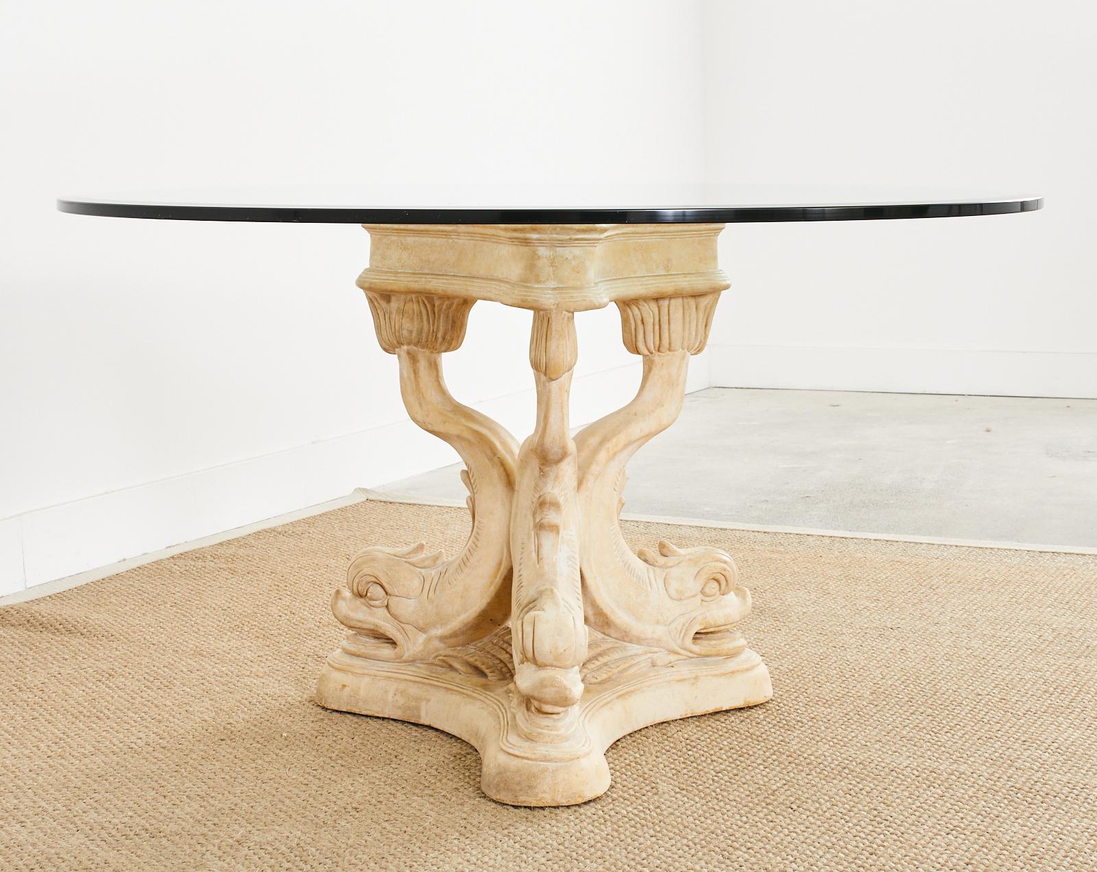 Glass Neoclassical Venetian Grotto Style Dolphin Center Table For Sale