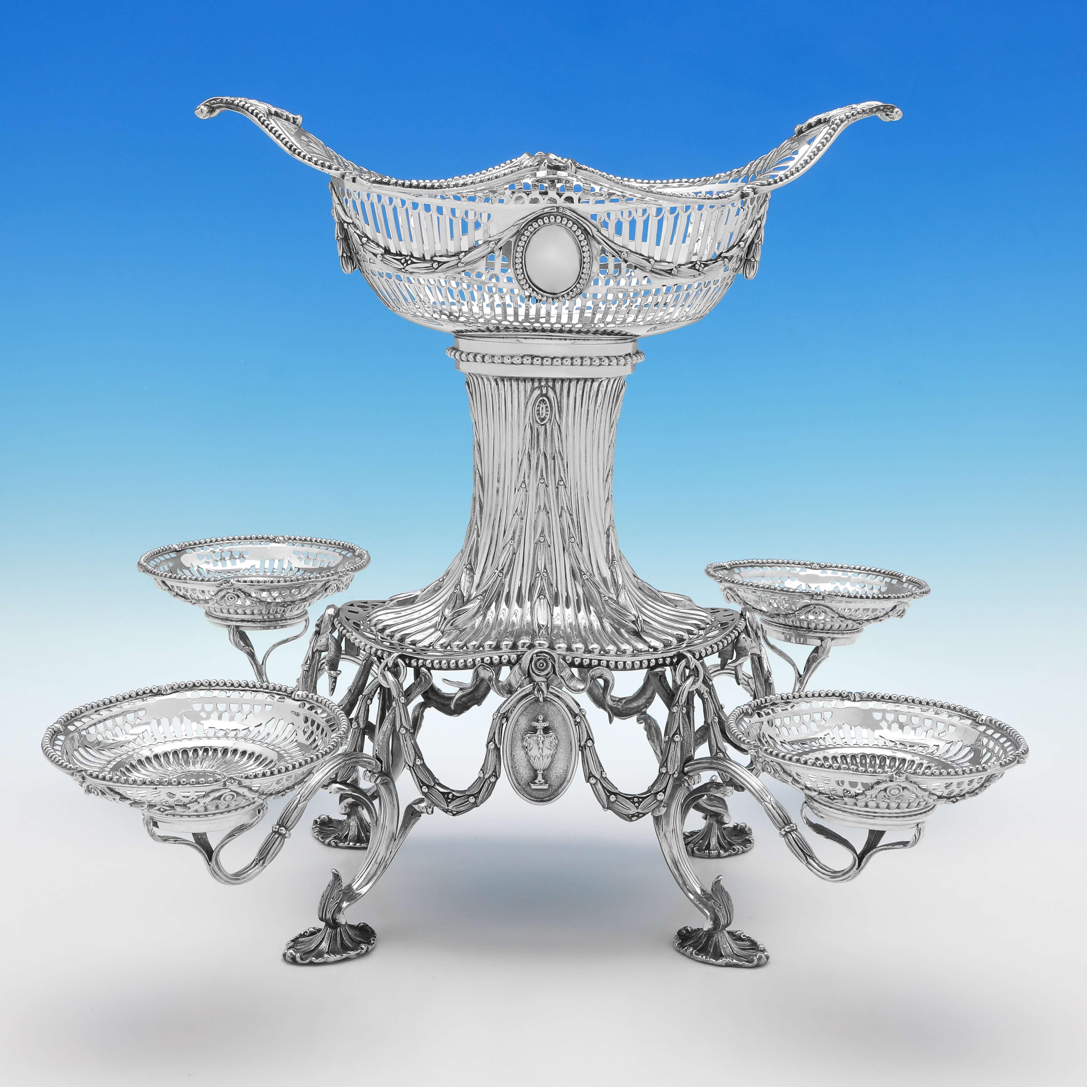 Neoclassical Victorian Antique Sterling Silver Centrepiece or Epergne, 1892 For Sale 4