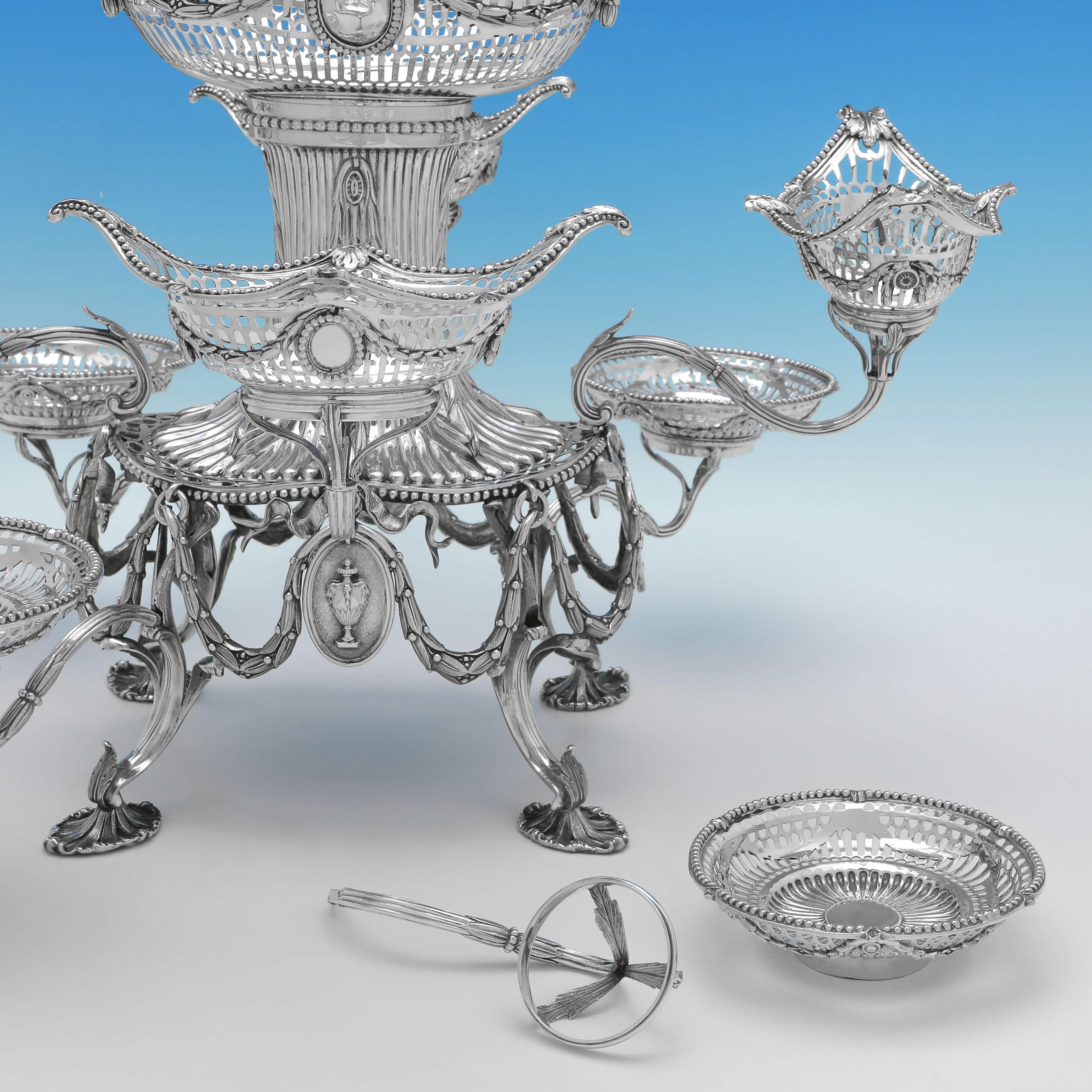 Neoclassical Victorian Antique Sterling Silver Centrepiece or Epergne, 1892 For Sale 1