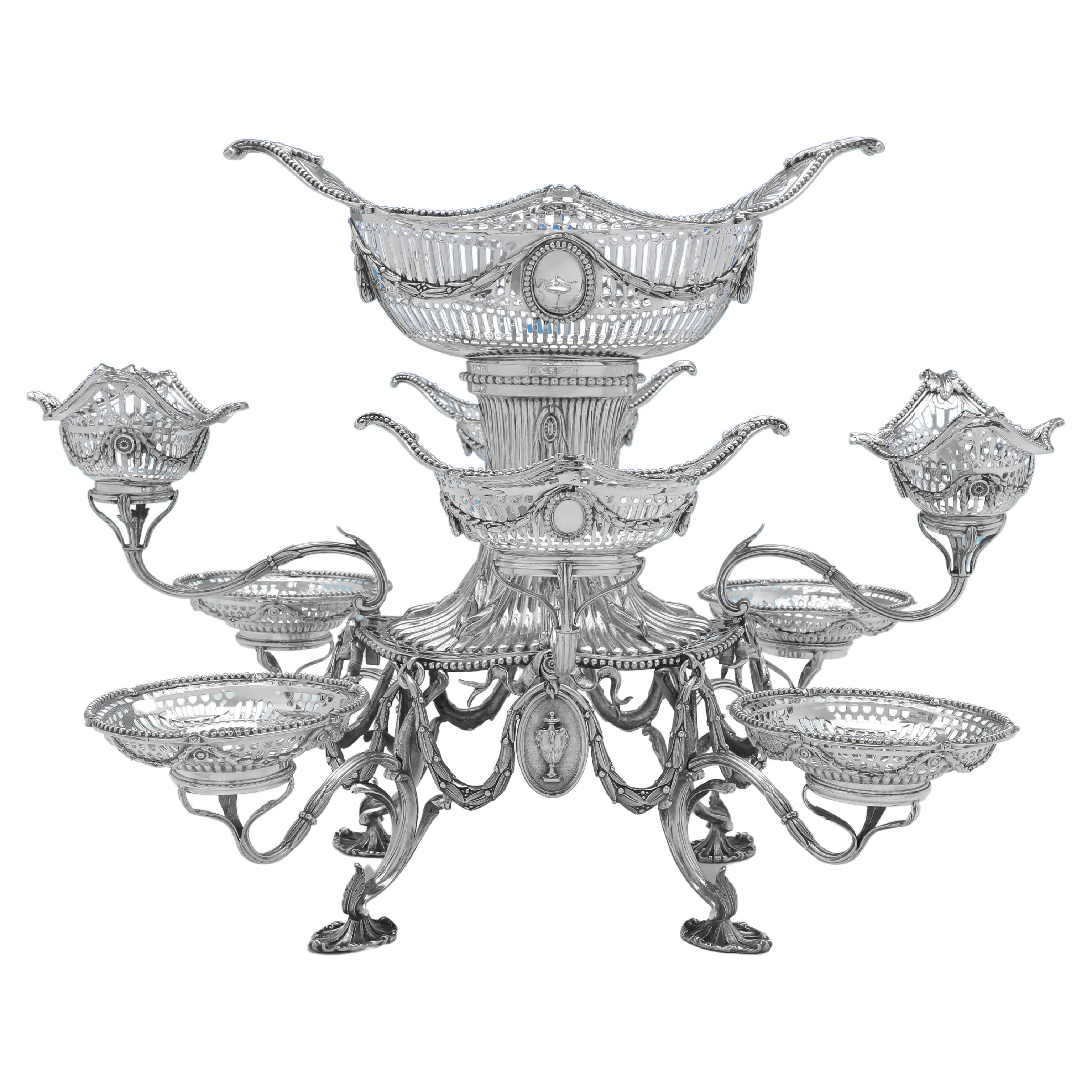 Neoclassical Victorian Antique Sterling Silver Centrepiece or Epergne, 1892 For Sale