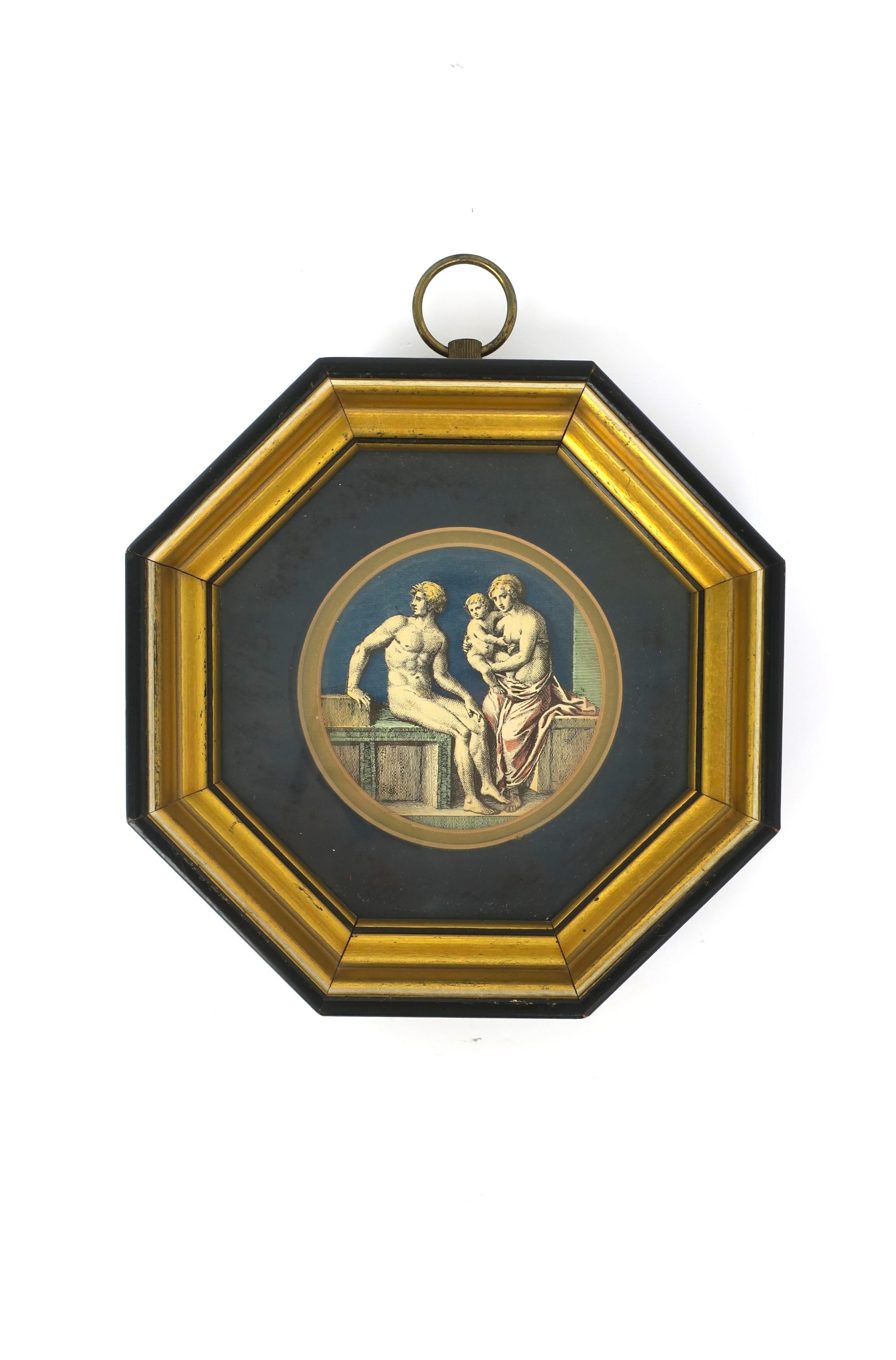 Neoclassical Wall Art Scenes in Gold and Blue, Set of 4 In Good Condition For Sale In New York, NY