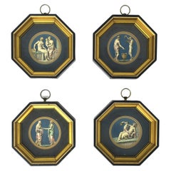Neoclassical Wall Art Scenes in Gold and Blue, Set of 4