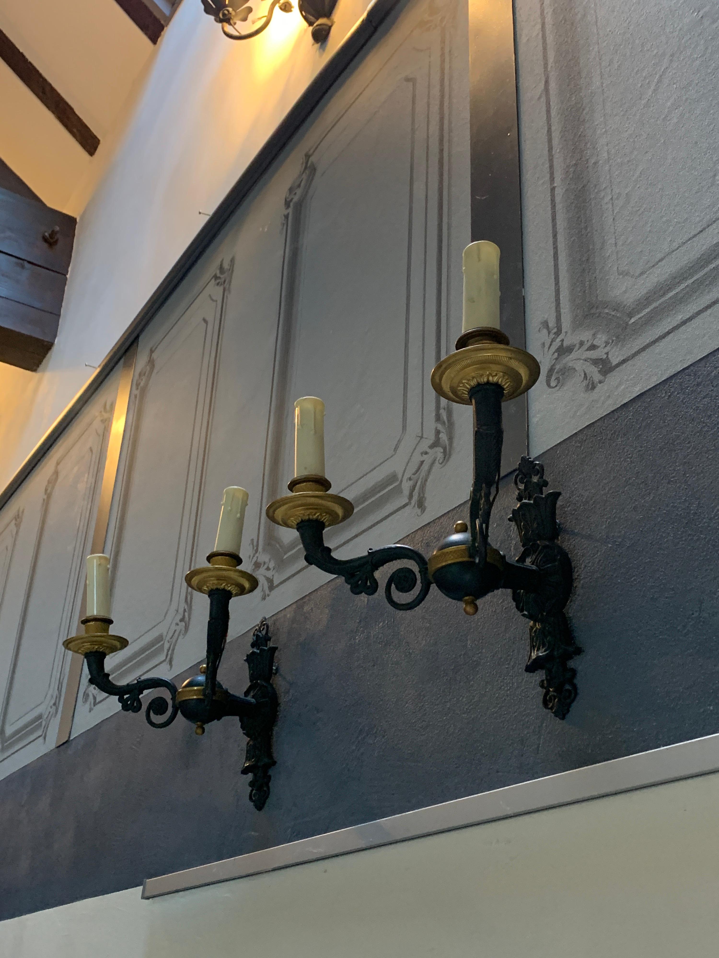 Gilt Neoclassical Wall Empire Lights Patinated Bronze Gilded Sconces Ormolu Appliques