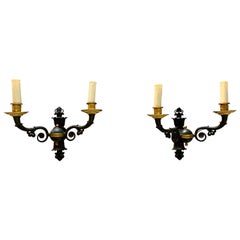 Neoclassical Wall Empire Lights Patinated Bronze Gilded Sconces Ormolu Appliques