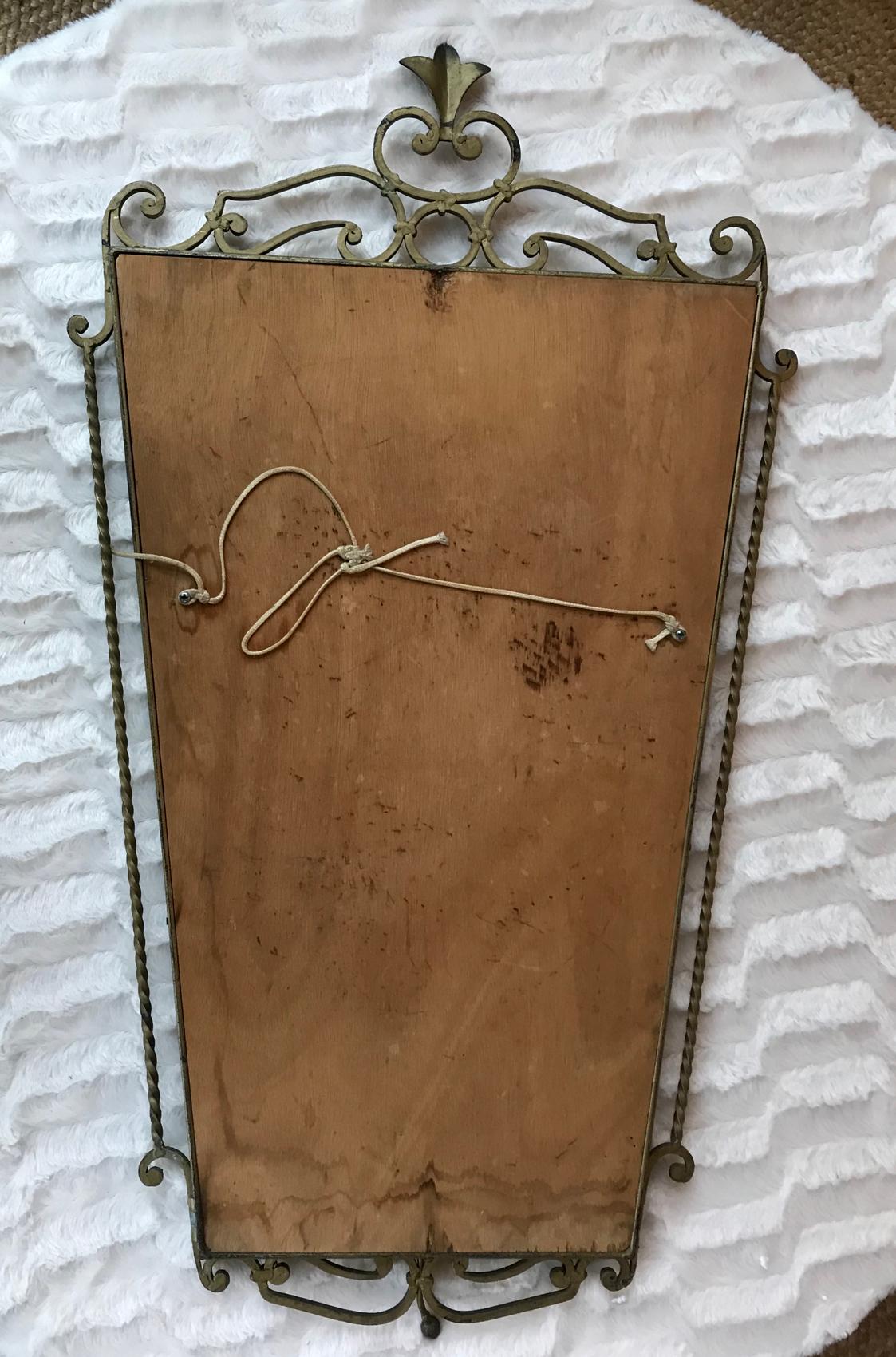 French Neoclassical Wall Mirror in Gilt Wrought Iron, France, 1950 For Sale