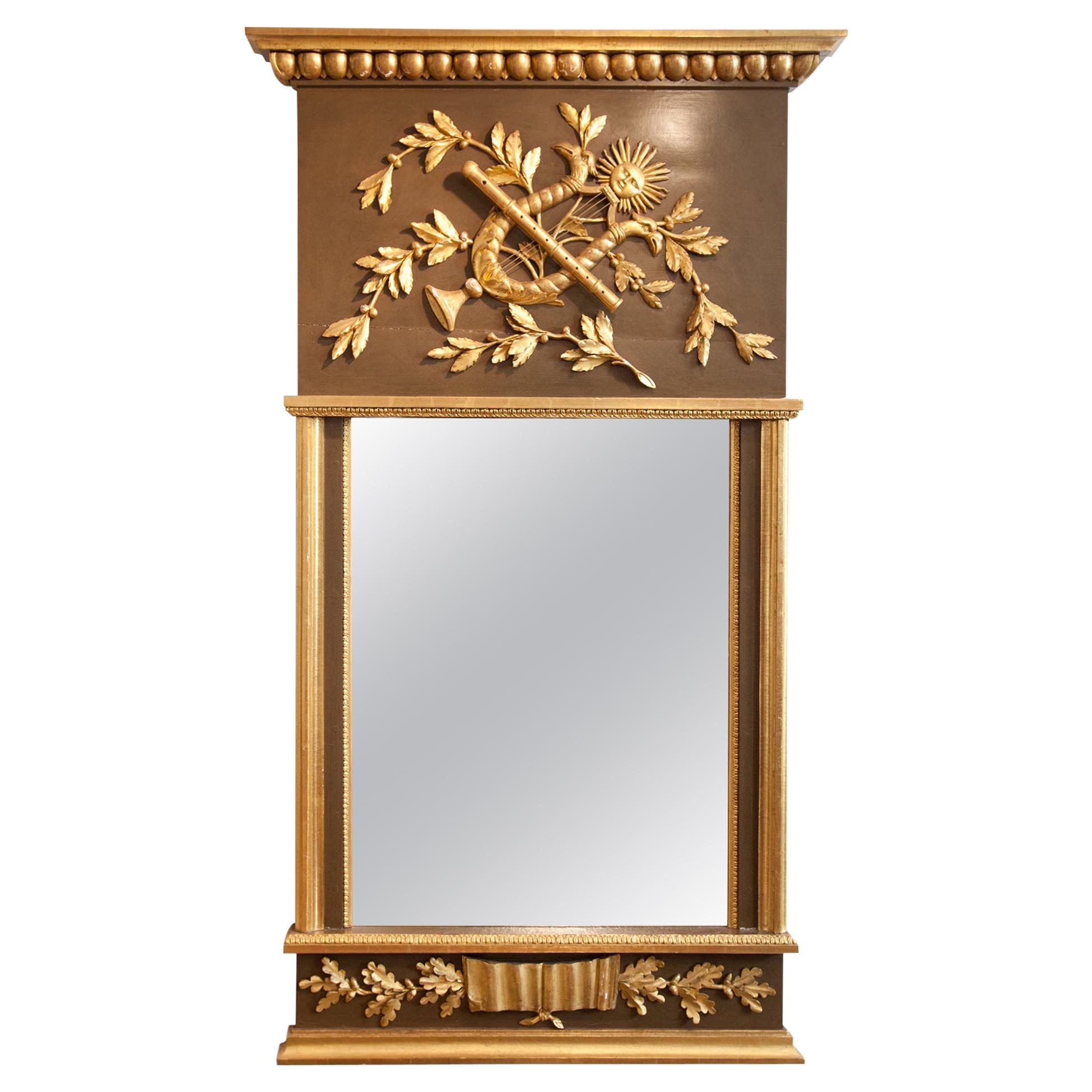 Neoclassical Wall Mirror with Gilt Lyre Ornament, France, circa 1800