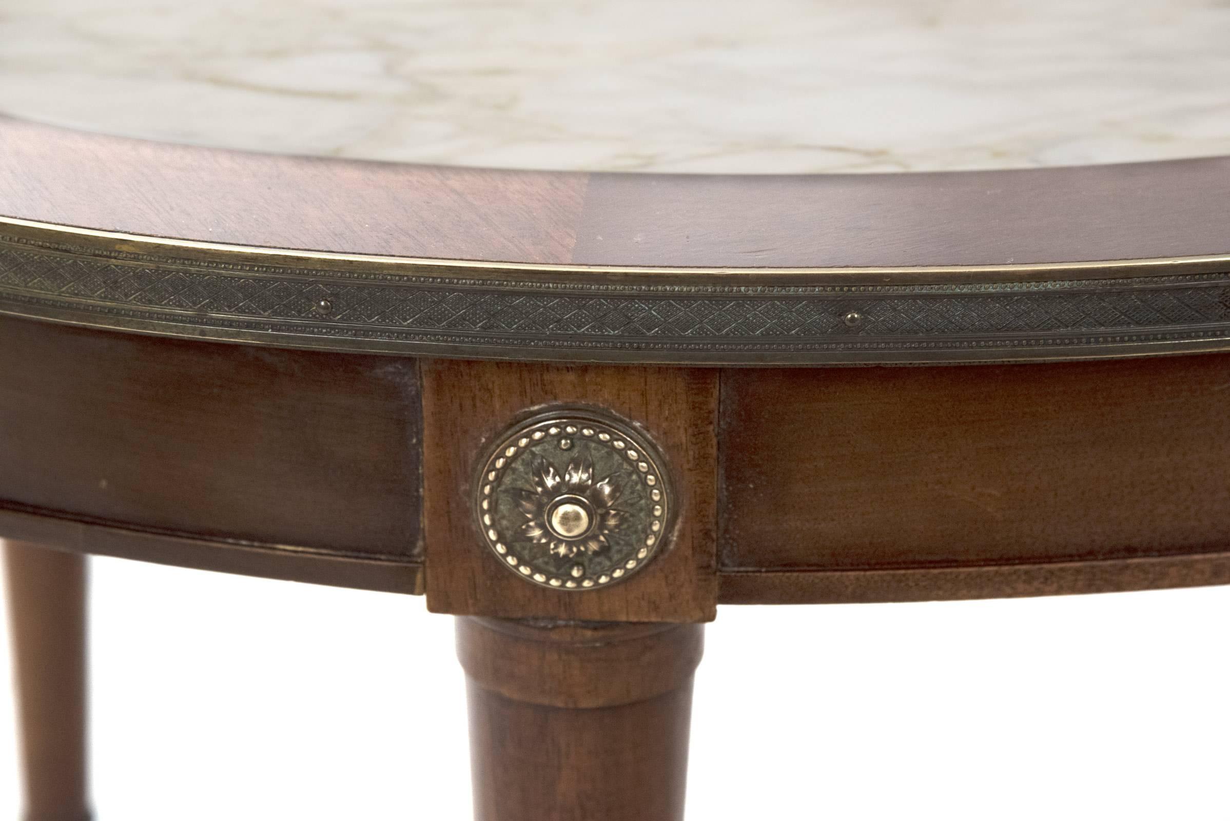 French Neoclassical Walnut and Marble Inset Coffee Table