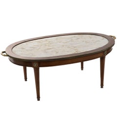 Neoclassical Walnut and Marble Inset Coffee Table