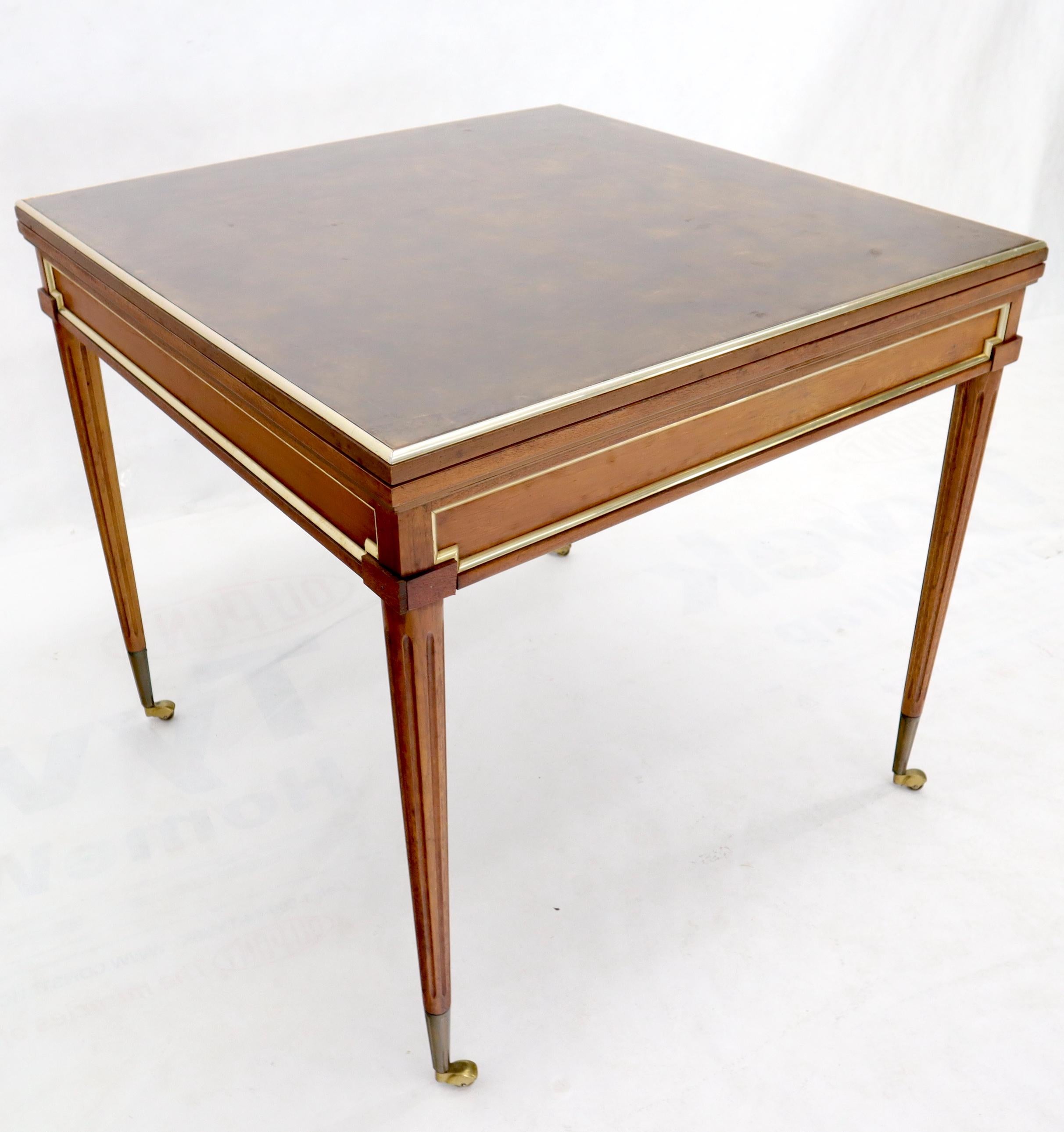 Neoclassical Walnut Gold Gilt Trim Leather Flip Top Game Dining Table Brass 4