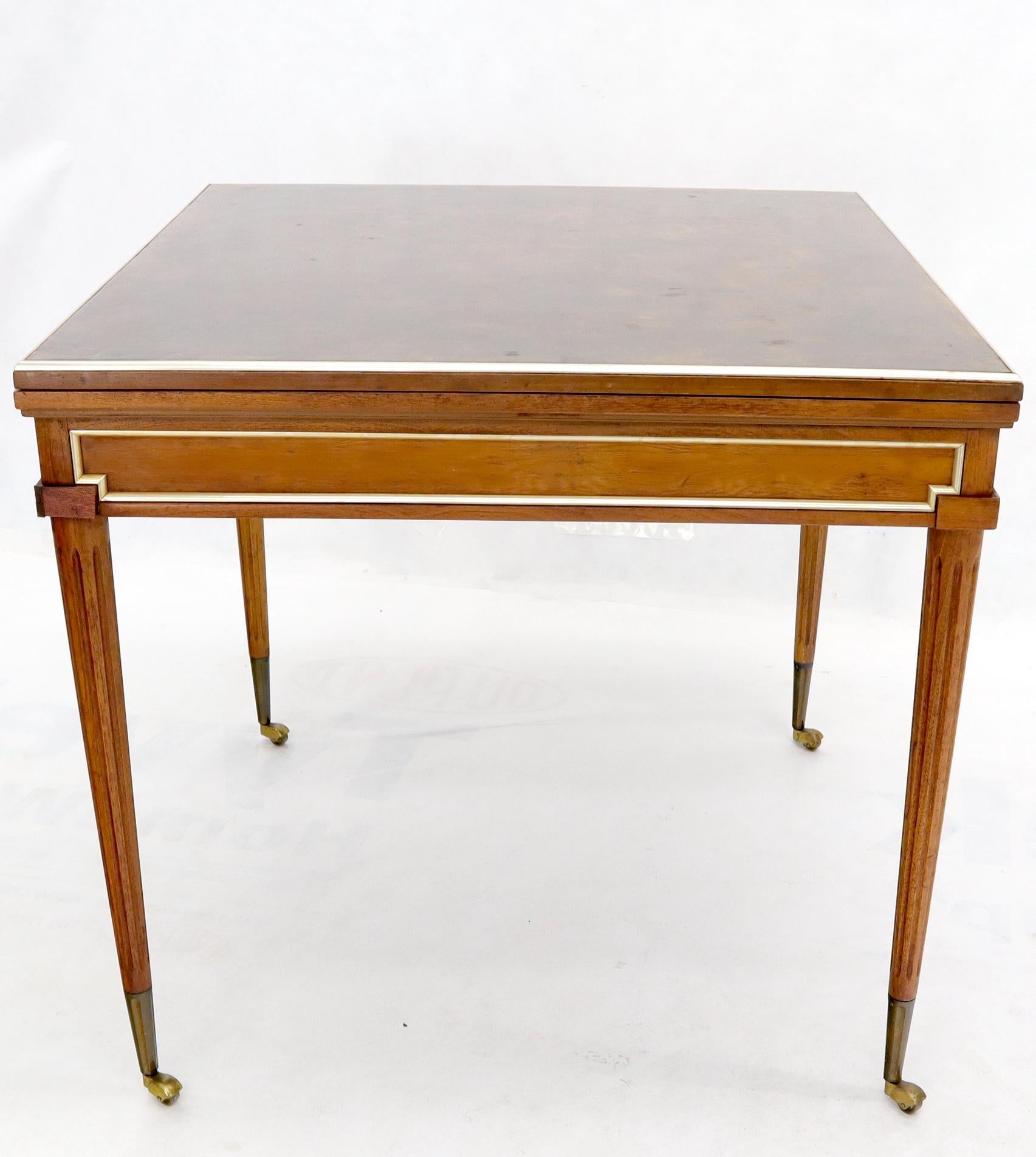 Neoclassical Walnut Gold Gilt Trim Leather Flip Top Game Dining Table Brass 5