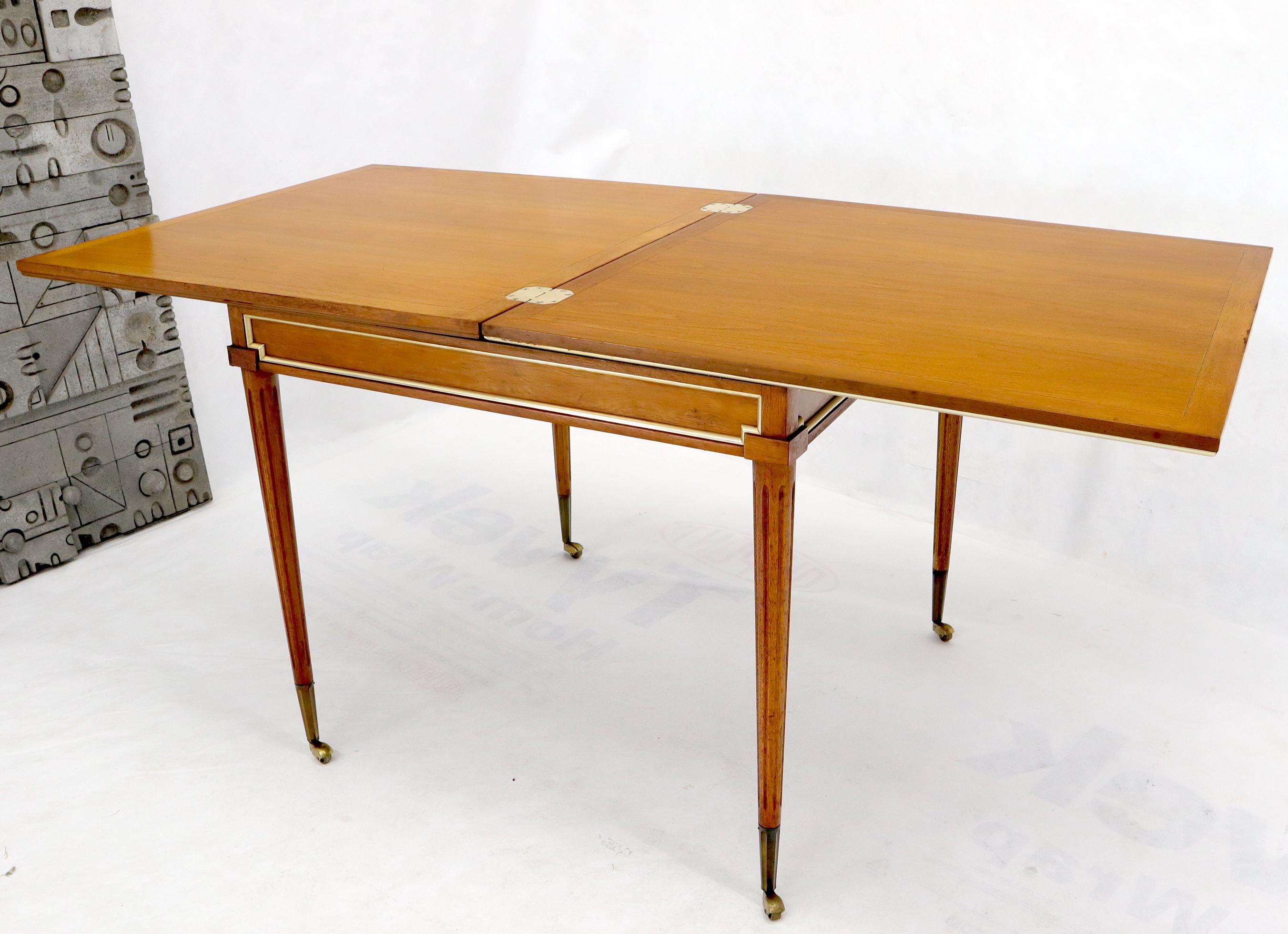 Neoclassical Walnut Gold Gilt Trim Leather Flip Top Game Dining Table Brass 9
