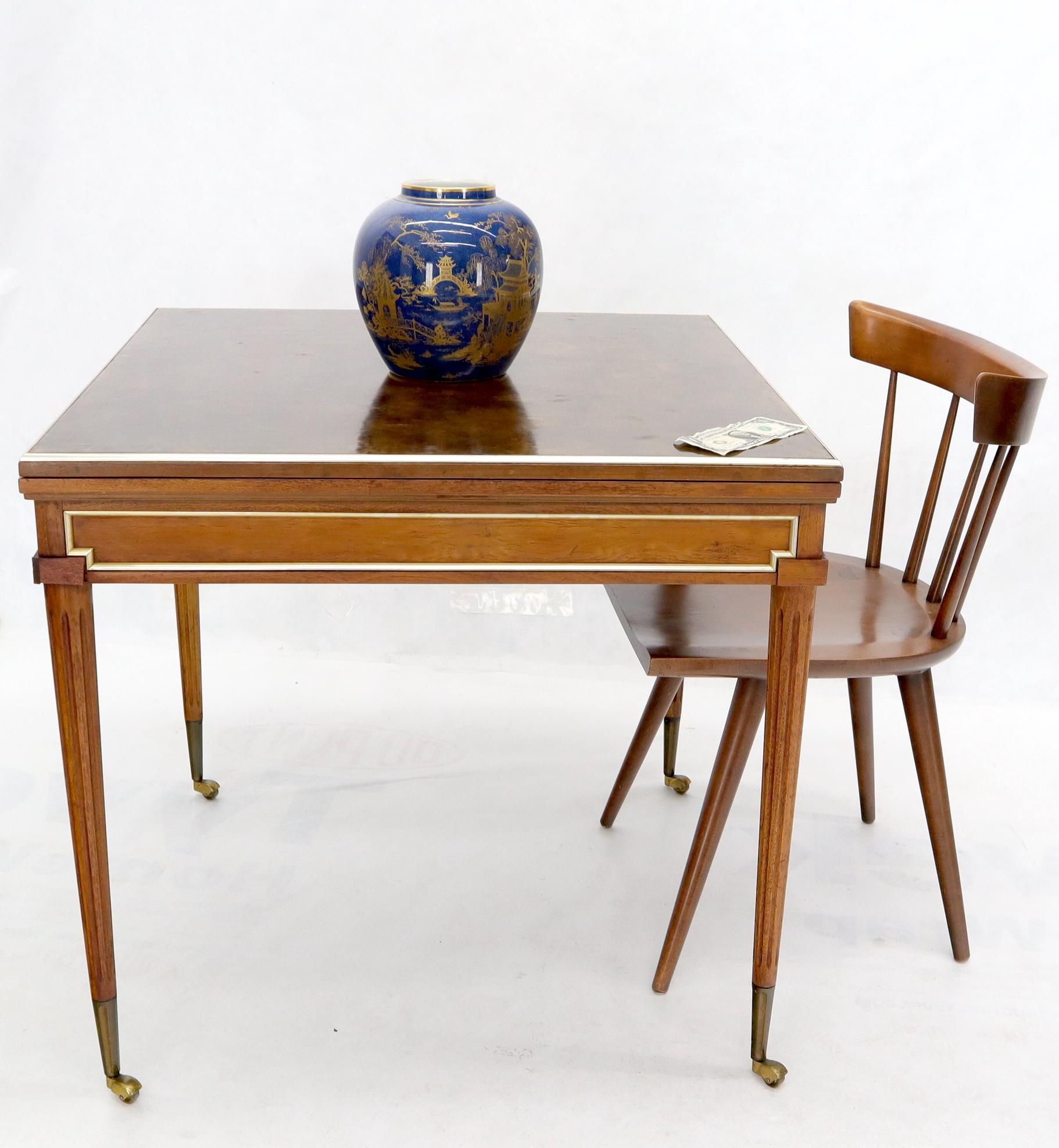 Mid-Century Modern Neoclassical Walnut Gold Gilt Trim Leather Flip Top Game Dining Table Brass