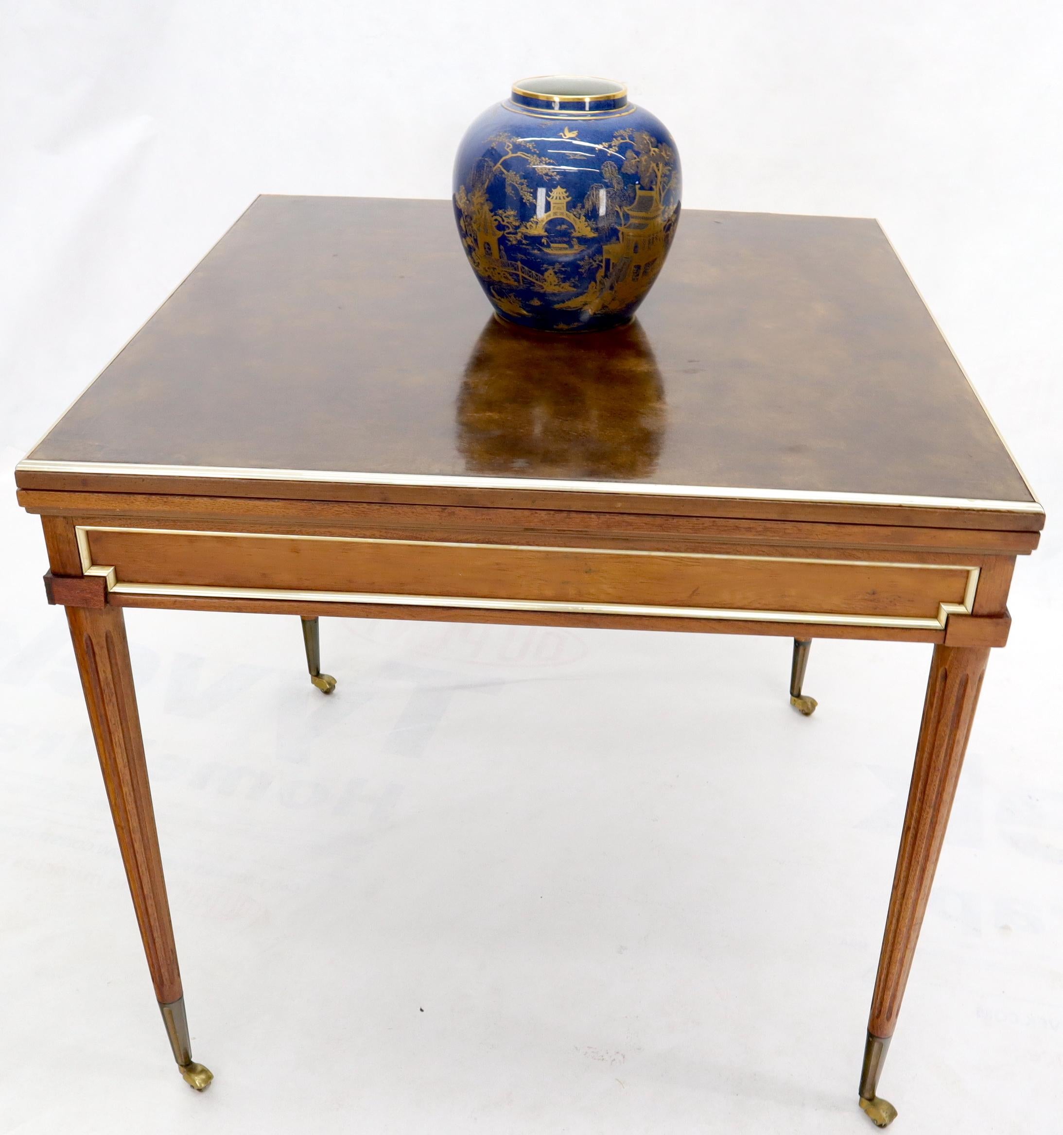 Neoclassical Walnut Gold Gilt Trim Leather Flip Top Game Dining Table Brass In Good Condition In Rockaway, NJ