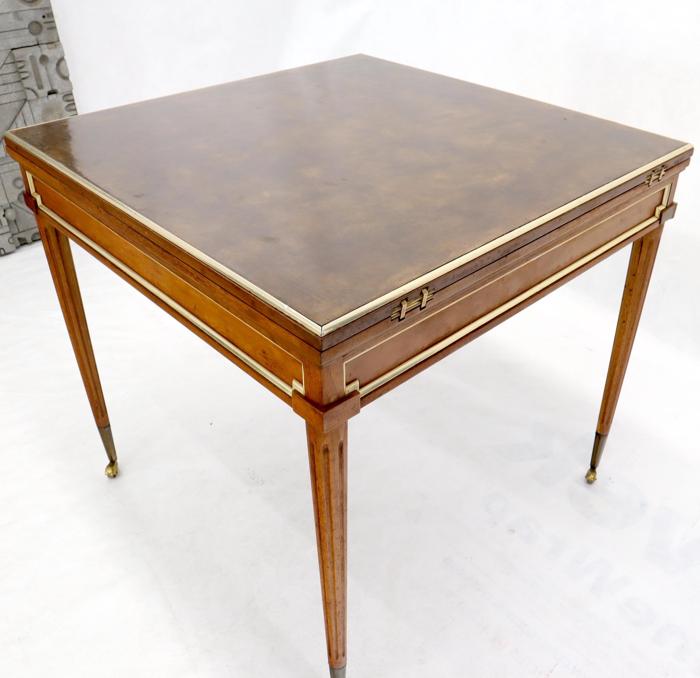 Neoclassical Walnut Gold Gilt Trim Leather Flip Top Game Dining Table Brass 1